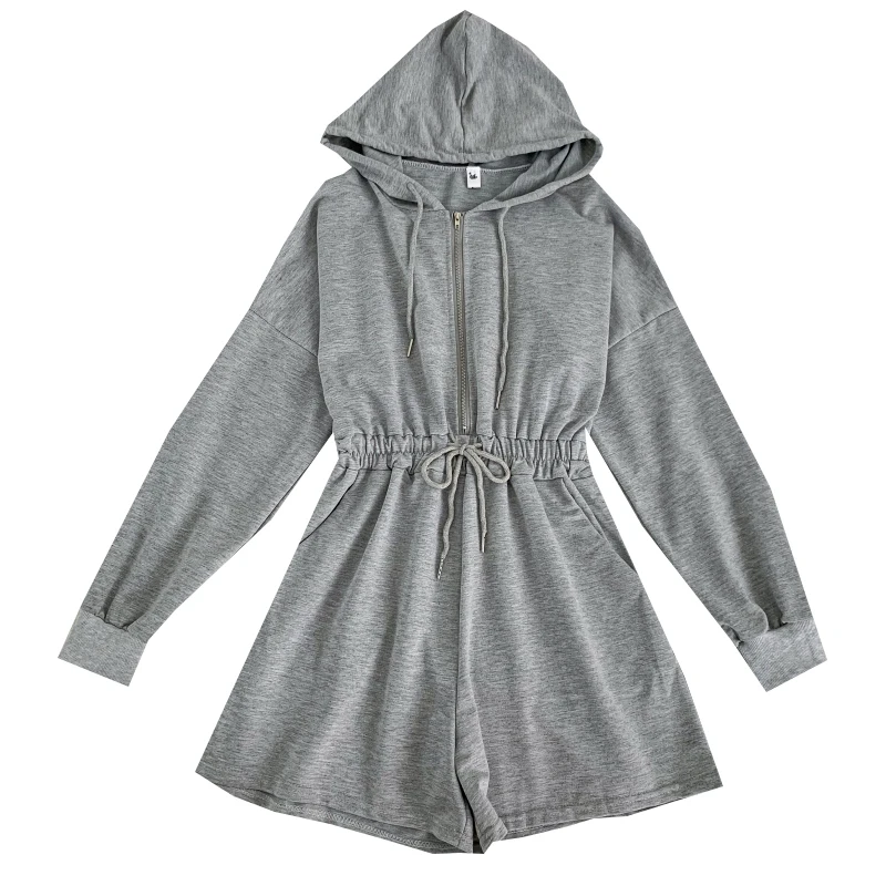 Модные комбинезоны на молнии с воротником капюшоном и длинными рукавами