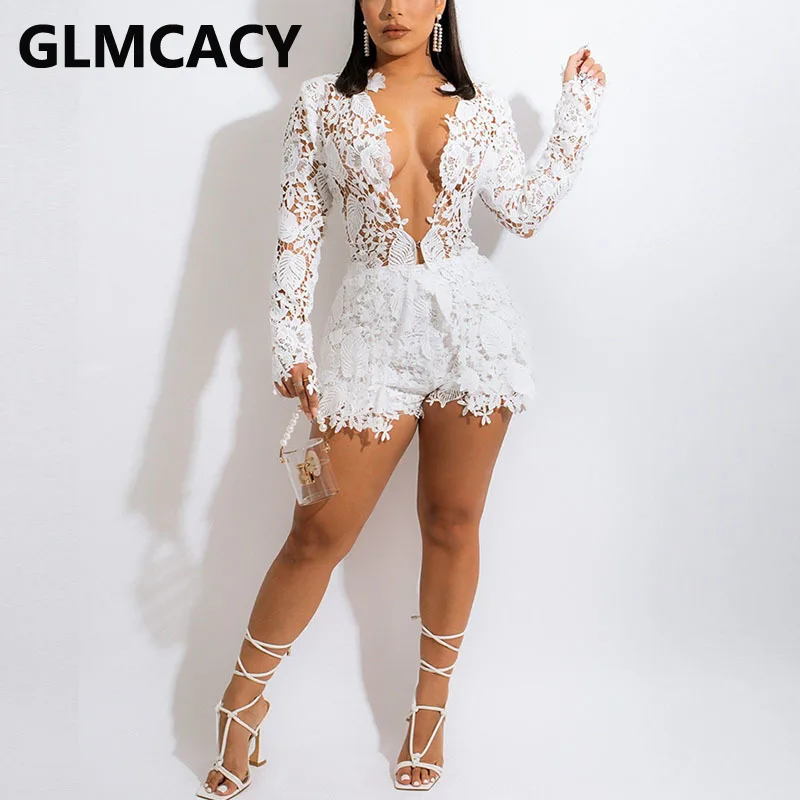 

Women Two Piece Chic Lace Suits Long Sleeve Plunge Neck Cardigans & Sexy Shorts Set