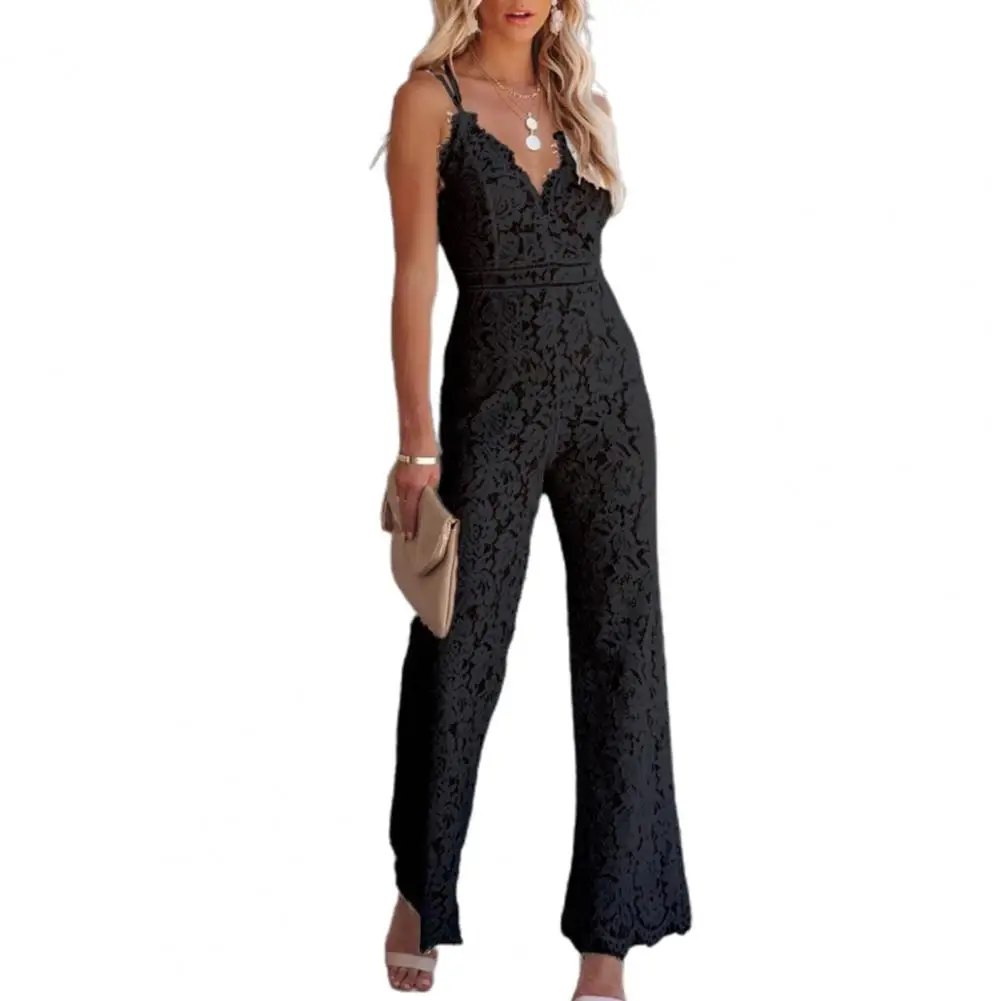 

Elegant Lace Rompers Womens Summer Jumpsuit V Neck Sexy Ladies Casual Sling Long Trousers Overalls Office Lady Jumpsuit