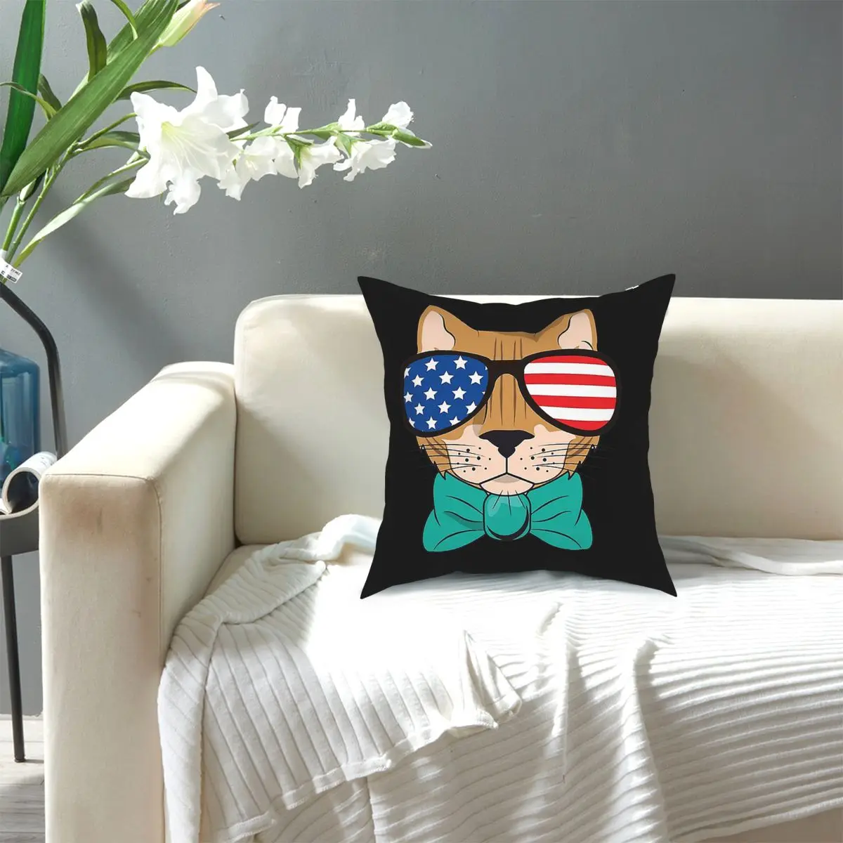 

Cat Lover Gift Funny Patriot Cat USA Flag Cats Funnels Throw Pillow Cover Polyester Decorative Pillow Awesome Cushion Covers