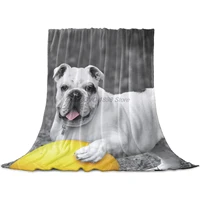 sweet home fleece throw blanket full size french bulldog playing ball grey background lightweight flannel blankets for couch