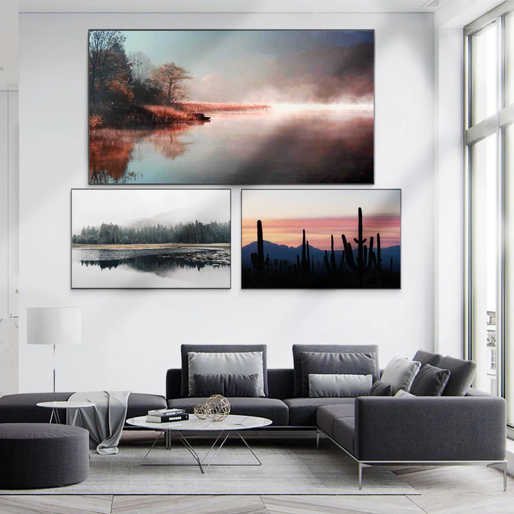 

Landscape oil painting lake mist art canvas painting living room corridor office home decoration mural