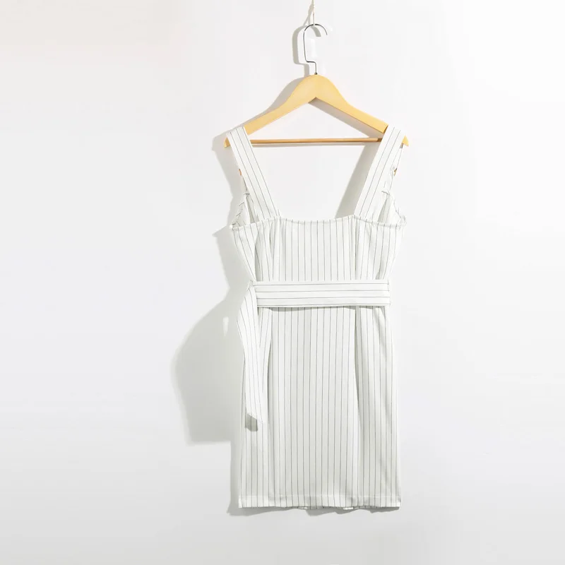 

Summer women dress casual striped belt decorated Slim harness dress Vestidos