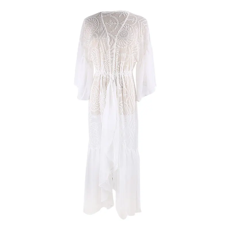 

Europe Shirts Women Summer 2020 New Lace Wild Casual Chiffon Blouses Female Beach Sunscreen Women Clothing U772