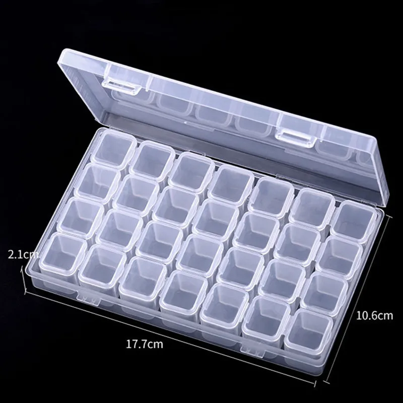 

Transparent Jewelry Bead Holder Nail Art Accessories Storage Box Plastic Empty Container For Rhinestones Gems Organizer 28 Slots