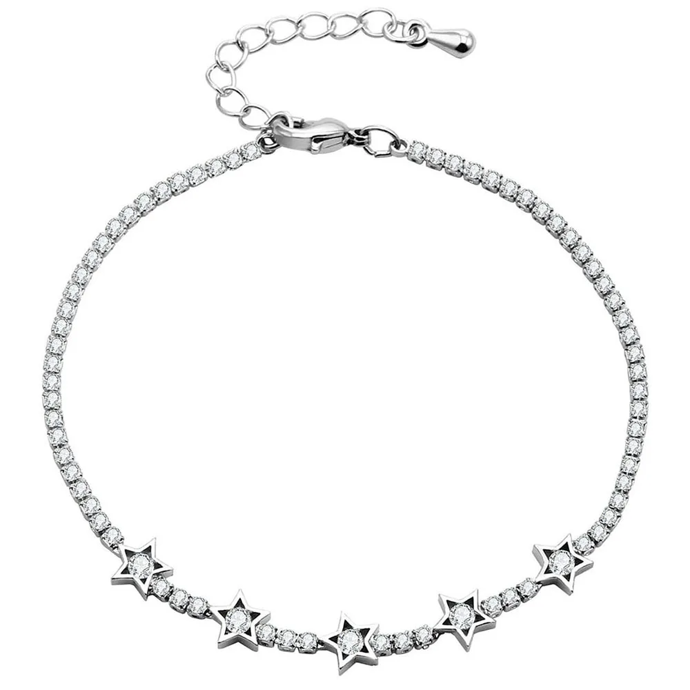 

Fashion Star Stainless Steel Crystal Beads Charm Chain Bracelets Silvery/Gold/Rose Gold For Women Adjustable Jewelry Gift 2021