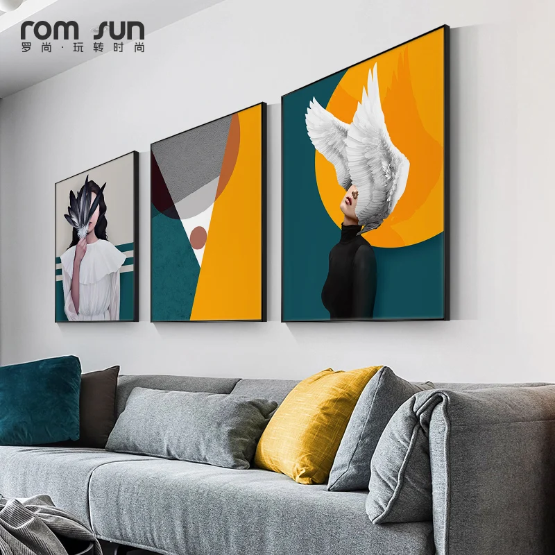 

Modern Figure Lady Head Feathers Picture Home Decor Nordic Woman Abstract Canvas Poster Wall Art Print Woman Decorative Painting