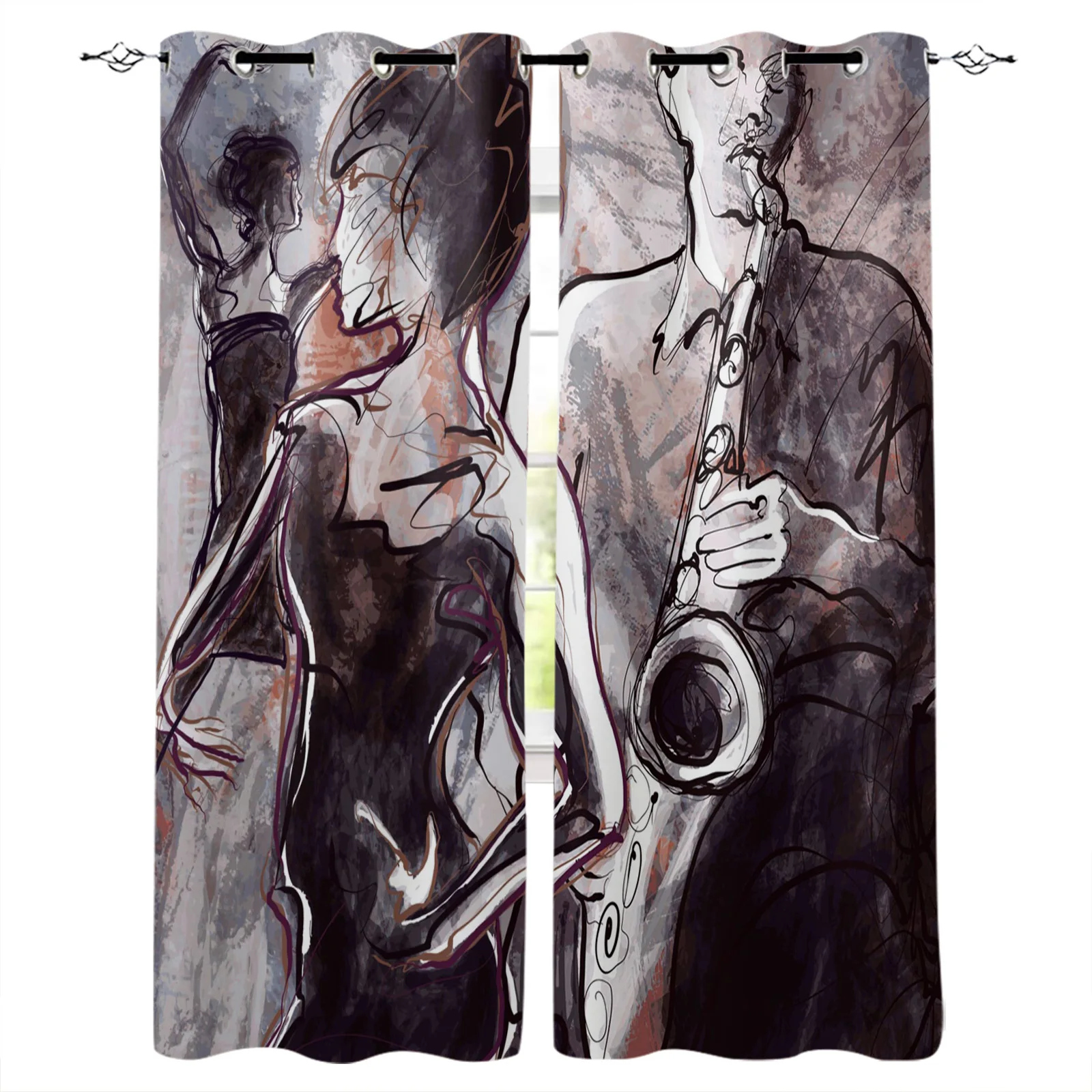 Занавески для джазовой музыки иллюстрация группы играющей Блюз в Нью-Йорк лунном