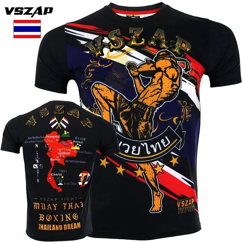 

VSZAP Men Tshirt Quick Dry New Muay Thai Broadcasting Sanda Fighting T-Shirt Elastic Cotton Fighting T Shirt MMA