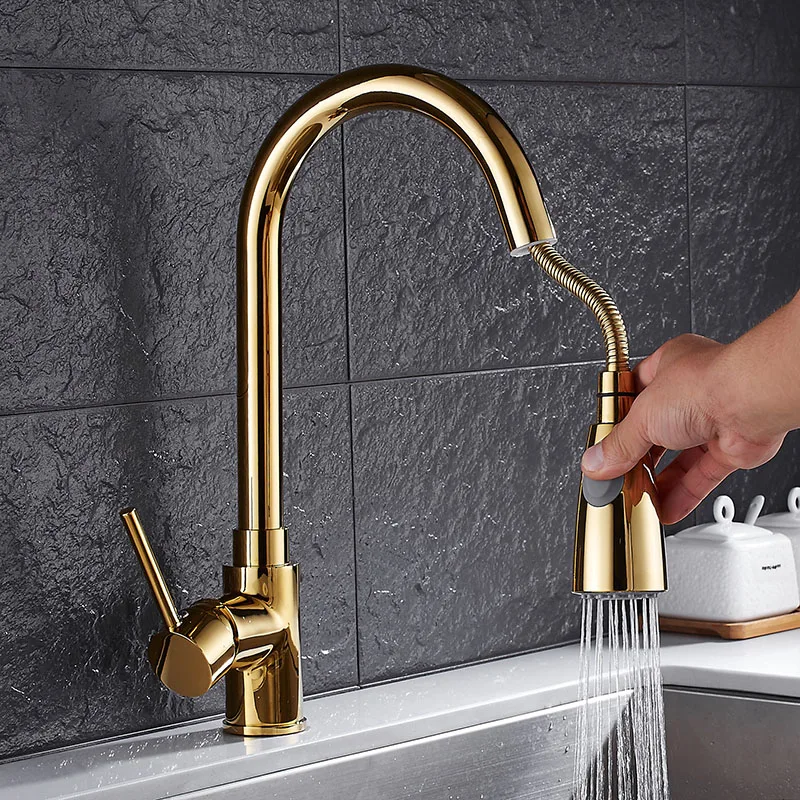 

Newly Arrived Pull Out Kitchen Faucet Gold/Chrome/nickel/black Sink Mixer Tap 360 degree rotation kitchen mixer taps Kitchen Tap