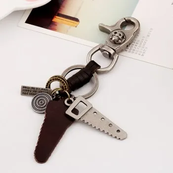 

New Style Jewelry Atmospheric Alloy Saw Leather Key Ring Retro Woven Men's Leather Key Ring K44 keychains