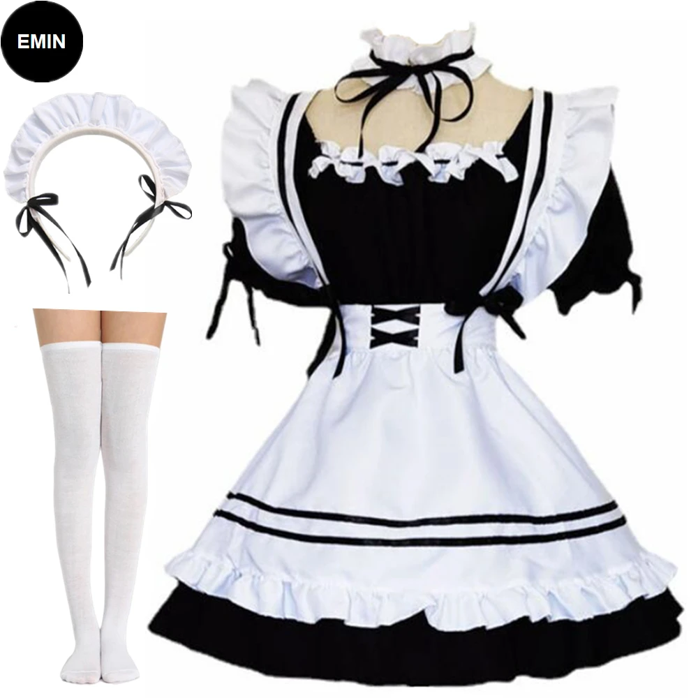  Women Maid Outfit Lolita Cosplay Dresses Girls Amine Cute Waitress Cafe Woman Dress Birthday Theme Party Maid Costumes Uniform