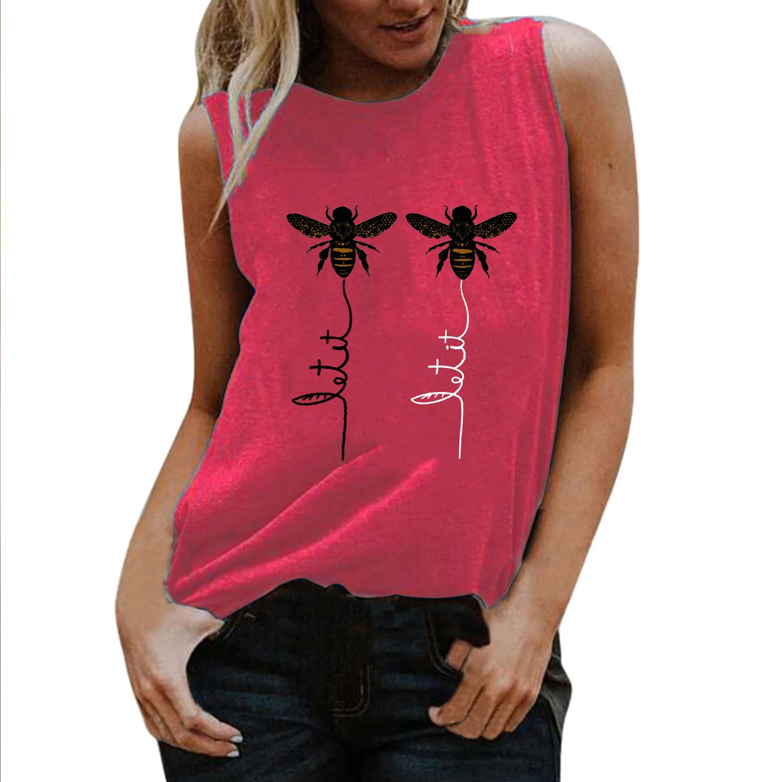 

SAGACE Ladies Color Cotton Bee Print Loose Round Neck Short Sleeve Top Ladies Ladies Fashion O Neck Short Sleeve Print Top