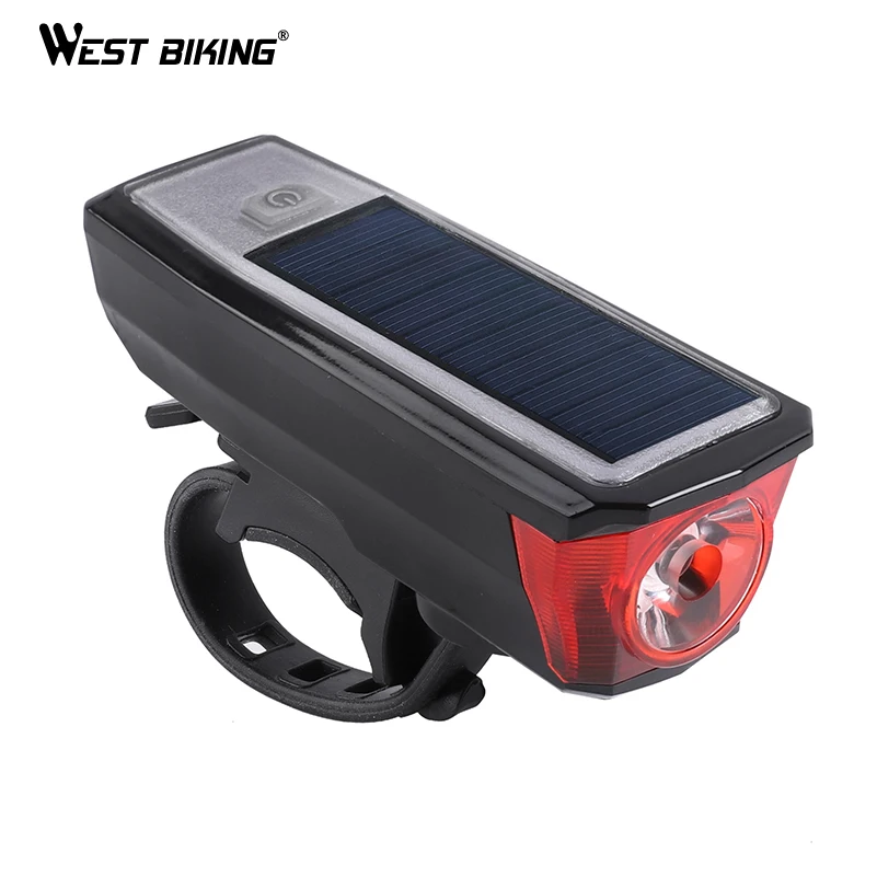 

WEST BIKING Solar Power Bike Light Waterproof 350 Lumen Bicycle Bell Light LED USB Rechargeable Lamp Front Headlights Bike Light