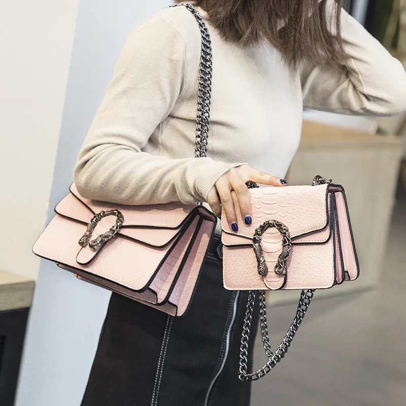 Сумки на плечо из кожи аллигатора с цепочкой для женщин 2019 женские сумки