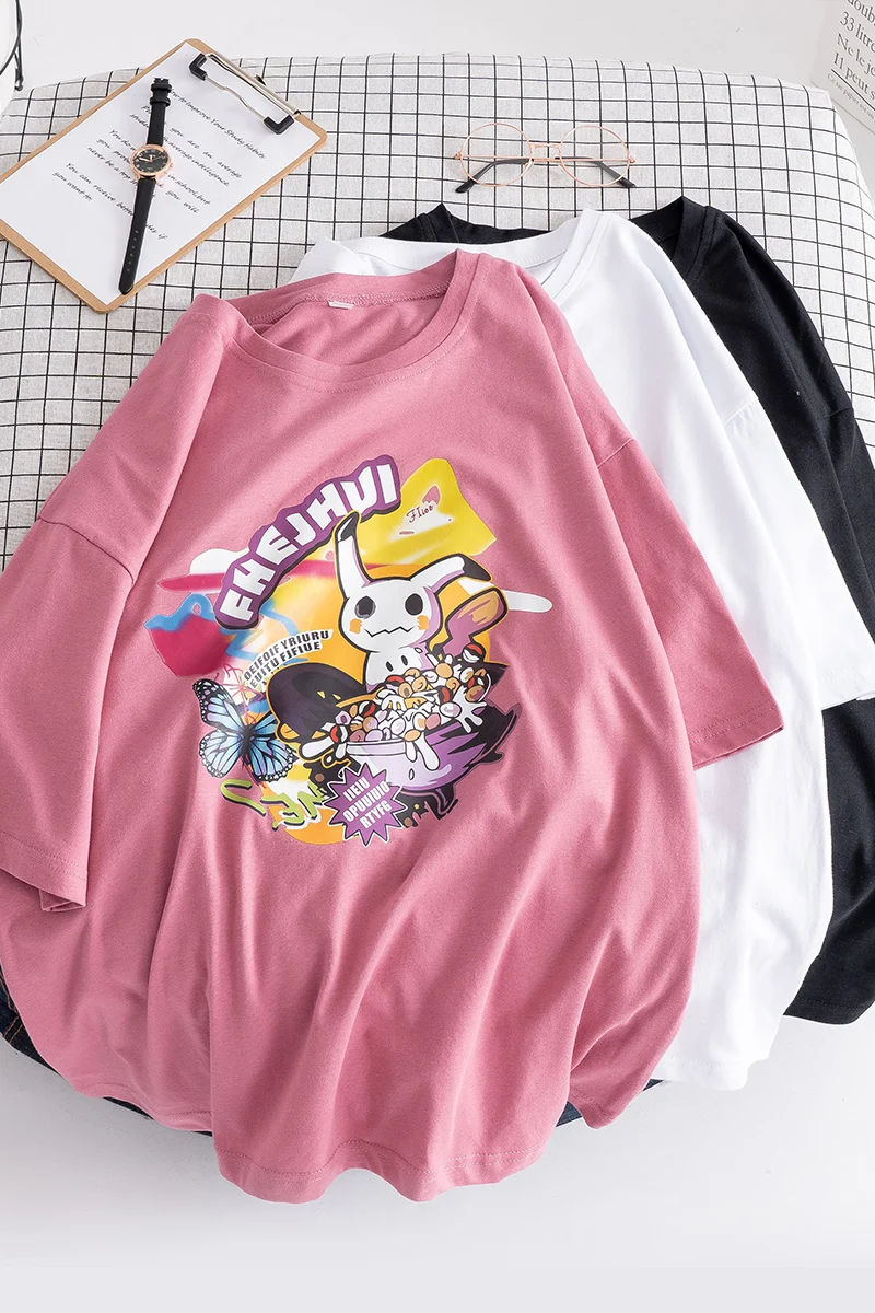

Harajuku High Street Casual Pattern Kawaii Cartoon Anime Printing All-match Tee Shirt Fashion Korean Style Streetwear Crop Tops