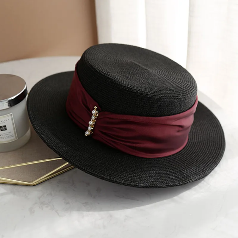 

Шляпа женская Соломенная с жемчугом, Маленький очаровательный стильный головной убор во французском стиле для отдыха на открытом воздухе, ...