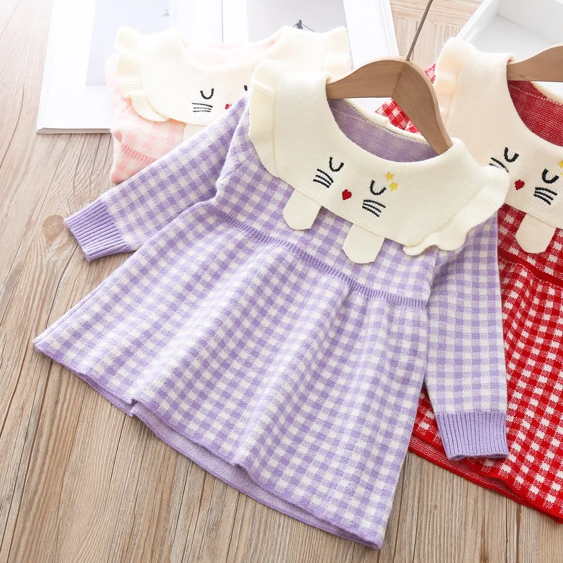 Новинка платье для маленьких девочек вязаный свитер принцессы с длинным рукавом