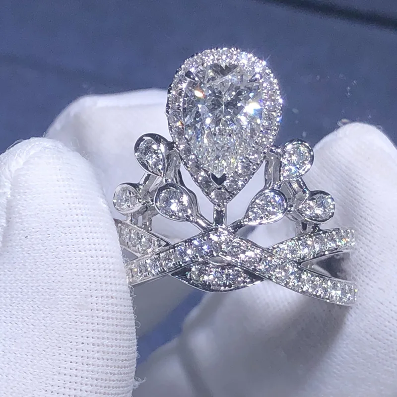 

10K Au417 White Gold Women Wedding Party Engagement Ring 1 Carat Pear Moissanite Diamond Ring Classic Trendy Elegant