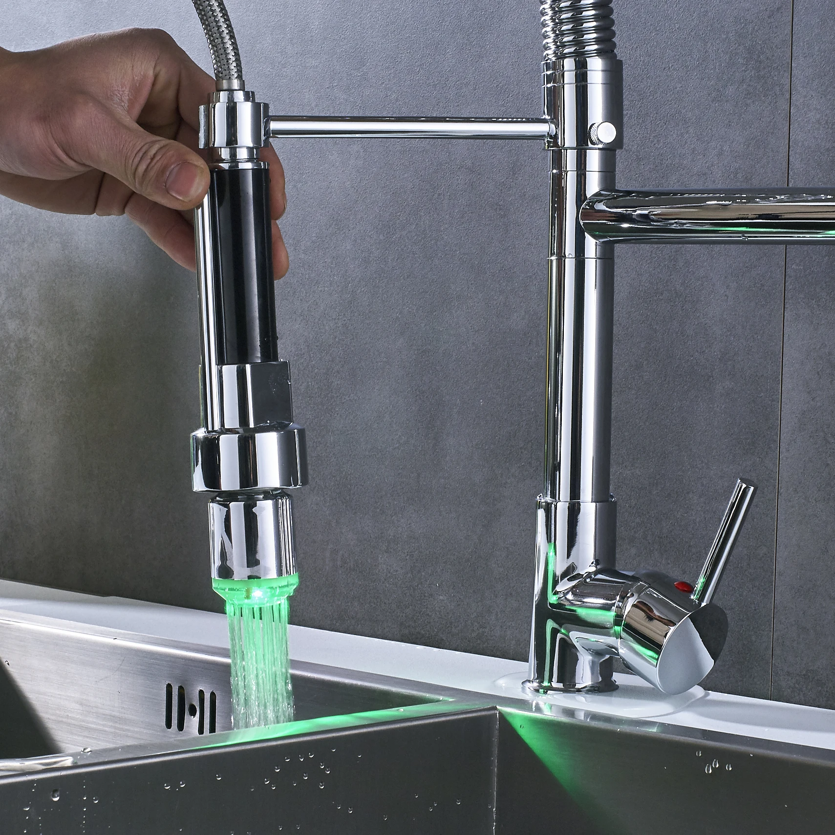 Светодиодный изменяющий цвет кухонный кран смеситель пружина для крана