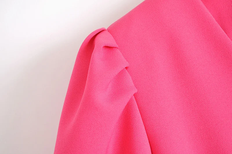 Women's suit jacket autumn new style fashion temperament rose red V-neck shrugged bubble sleeve mid-length suit jacket female
