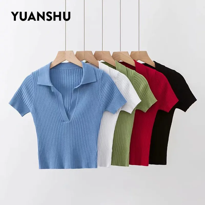 YUANSHU 2019 пикантный однотонный вязаный пуловер с V-образным вырезом полосатый