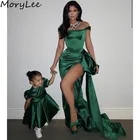 Женское атласное вечернее платье-русалка, зеленое платье без рукавов со шлейфом, молнией и разрезом сбоку