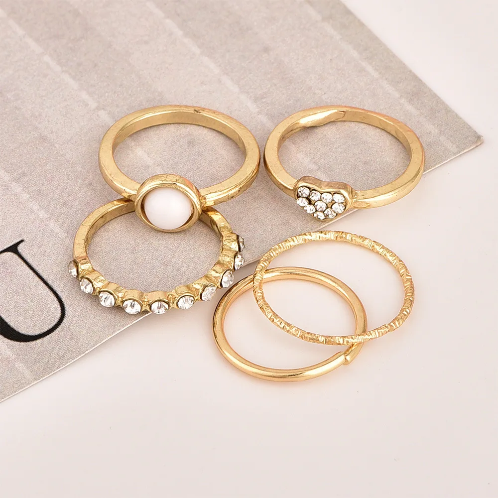 

Wedding rings 5-bun/set, modern novelty, pearl, peach, heart combination, women's knuckle rings, wedding rings, attacked