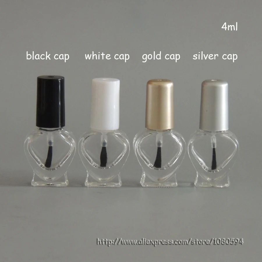 Прозрачная стеклянная бутылочка для маникюра 4 мл в форме сердца с кисточкой