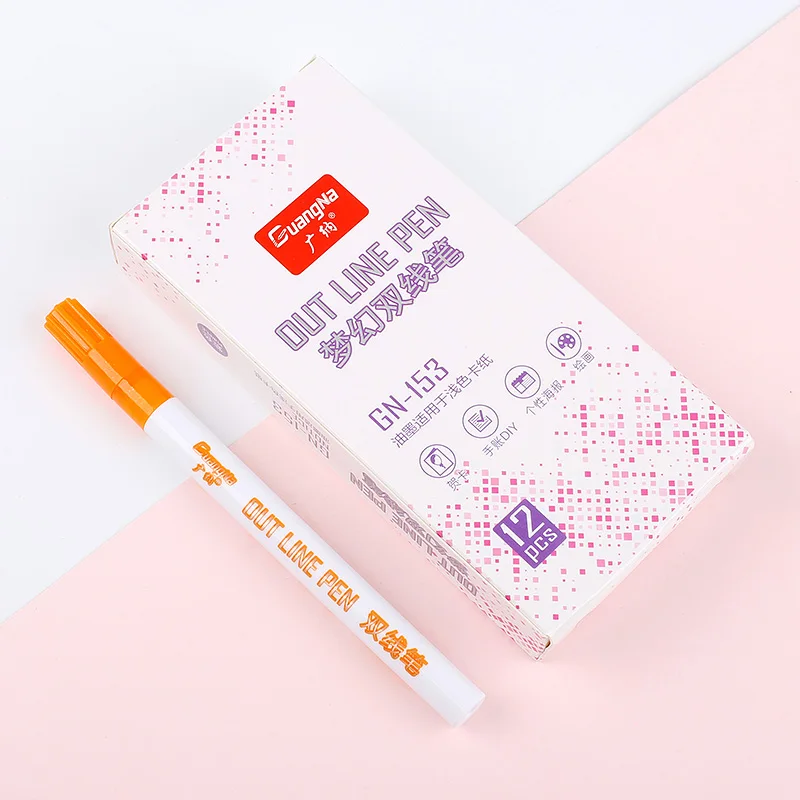 Orange 1 шт., художественные маркеры с двойными линиями, ручка DOMI Out Line, тонкий маркер для карандашей, каллиграфия, надпись, ручка, цветные ручки для рисования - Цвет: Orange