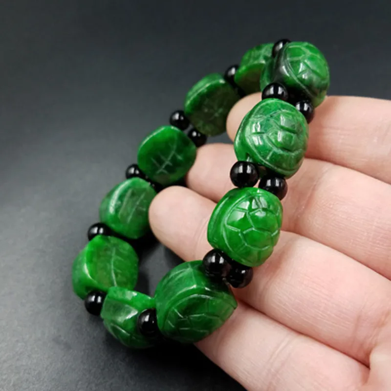 

Natural Green jade Tortoise shell beads Elastic Bracelet Adjustable Bangle Jewellery Fashion Accessories Hand-Carved Man Amulet