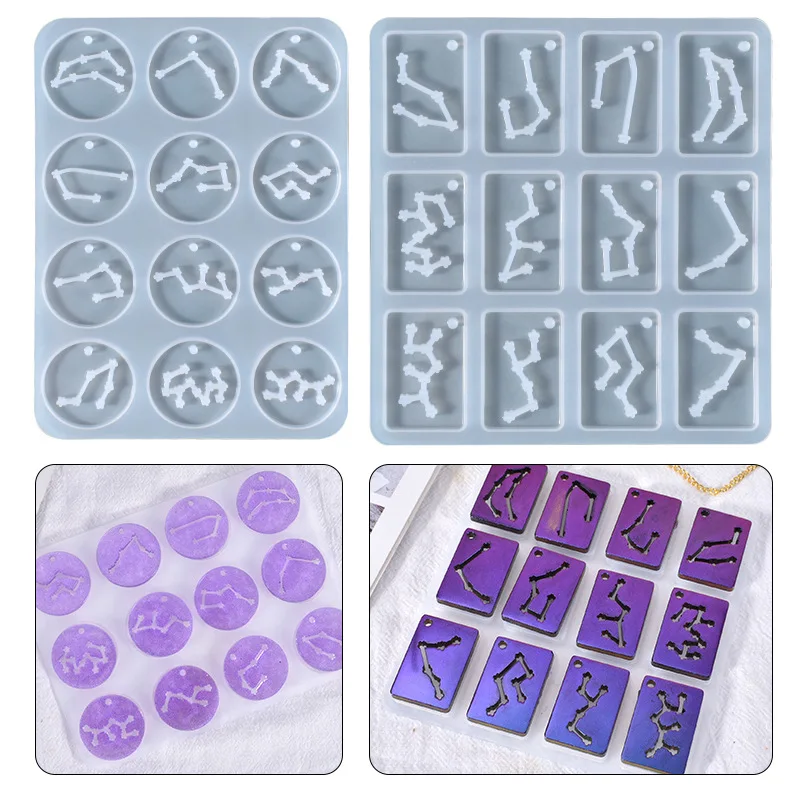 DIY Keychain Crystal Epoxy Resin Mold Twelve Constellation Pendant Silicone Mold For Jewelry making