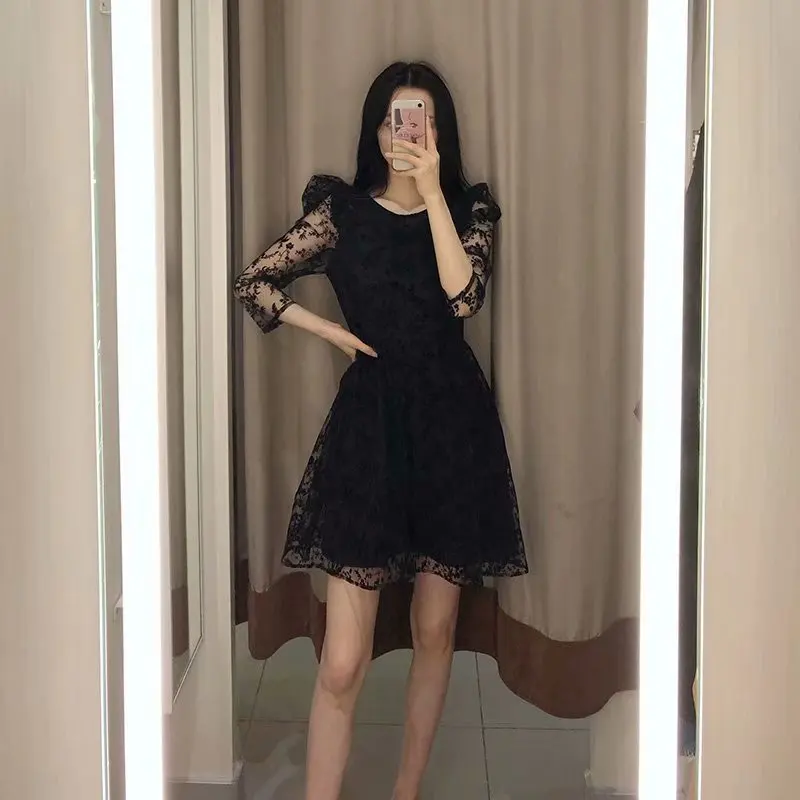 Женское мини платье с О-образным вырезом кружевное прозрачное сексуальное