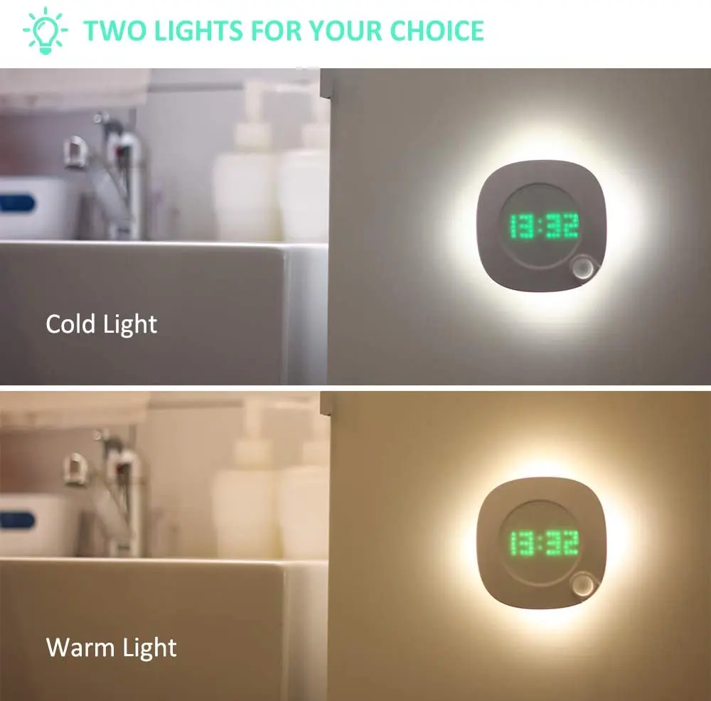 Настенные часы с умным датчиком и светодиодный светильник s 2 цвета для дома ночи