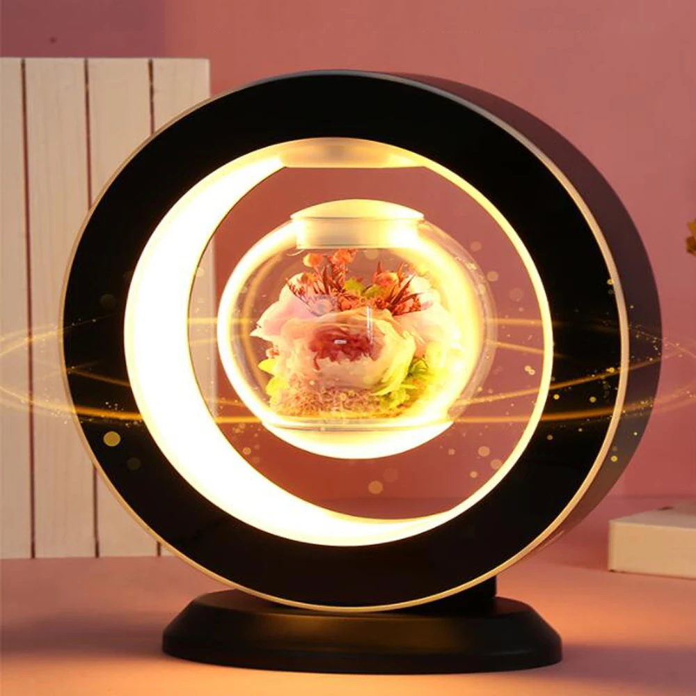 LED Night Light Desk Lamps Rose Magnetic Levitation Immortal Flower For Home Decor Creativity Valentine's Day Gift Table Lamp
