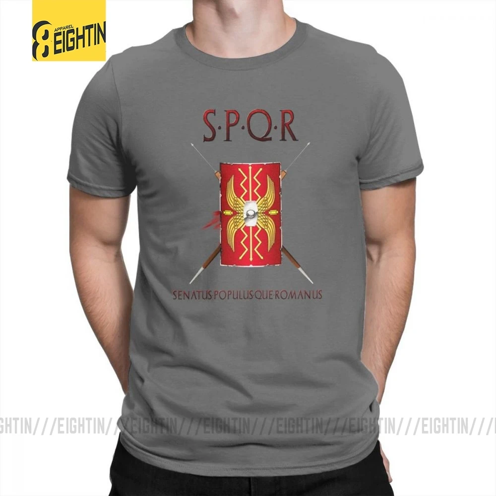 SPQR футболки, хлопок, Классическая футболка с коротким рукавом, новинка, Круглый ворот, мужские футболки, большой размер, принт, дышащие, Новинка - Цвет: Темно-серый