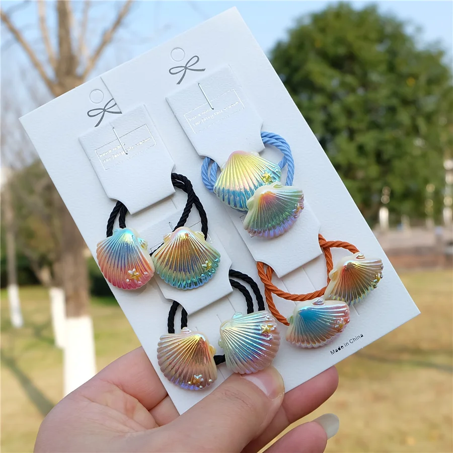 

Kids Color Shells Hair Ropes Fashion Shiny Head Tie Girls Ponytail Holder Rubber Bands Hair Accessories For Baby Children New
