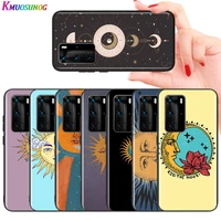 for huawei p10 p9 p8 lite cover hippie sun and moon art for huawei p40 p30 p20 pro lite e plus 5g bright black phone case