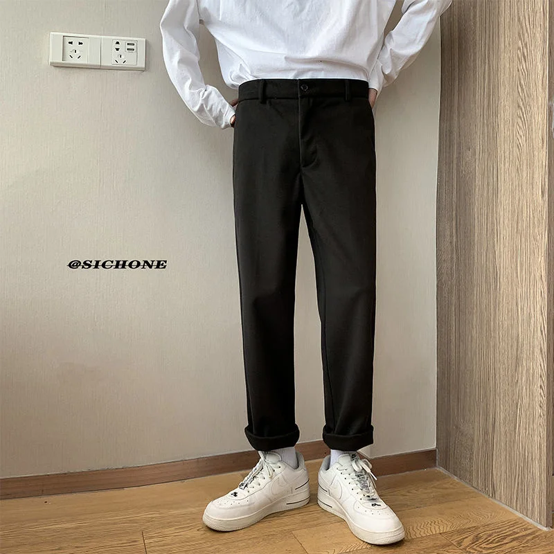 

Privathinker Autumn Winter New Woolen Pants Korean Style Solid Color Straight Male Suit Pants Fashion Loose Casual Trousers