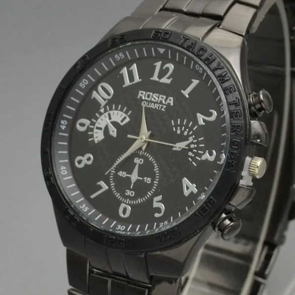 

Mens Designer Watch Fashion Brand ROSRA Men Watches Black Steel Band Analog Quartz Wristwatches Men Sports Watches Bracelet Men