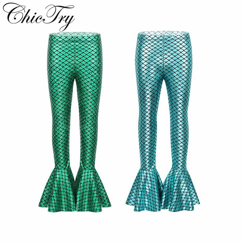 Детские леггинсы русалка для девочек колготки Летние блестящие расклешенные