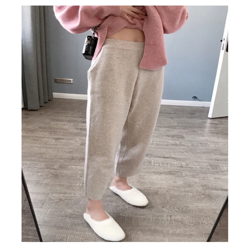 2019 корейские женские брюки осень зима вязанные утолщенные шаровары штаны