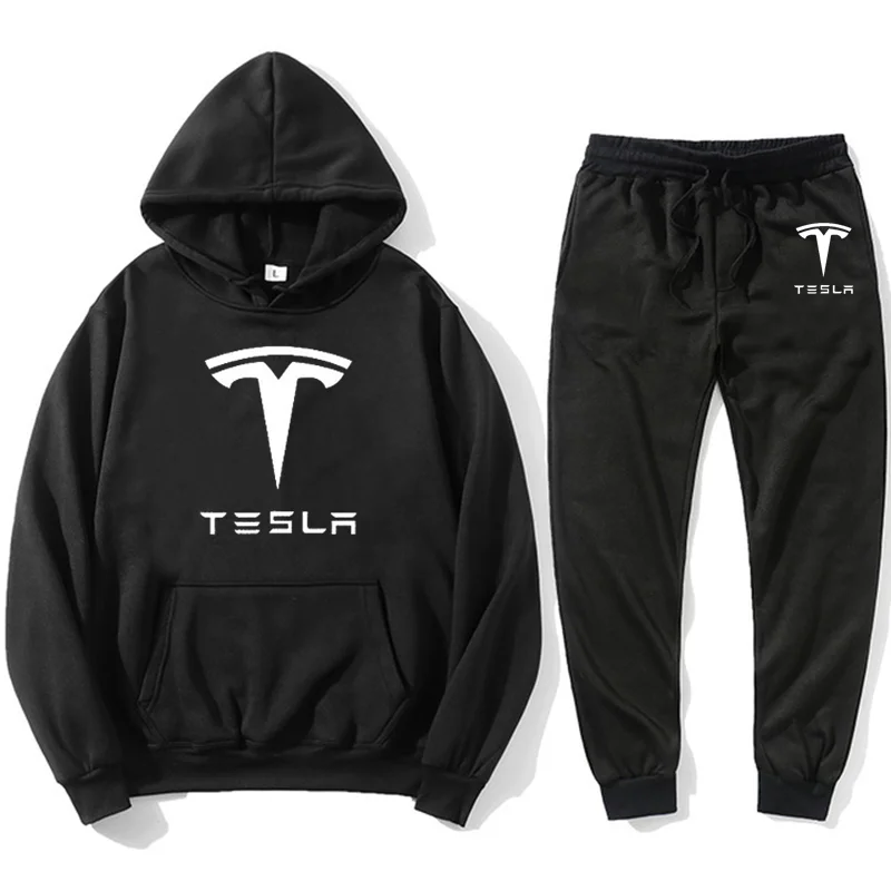 

Худи с логотипом Tesla, Осень-зима 2021, костюмы, модная флисовая толстовка, Брендовые брюки, повседневный костюм для бега, спортивный костюм, сви...