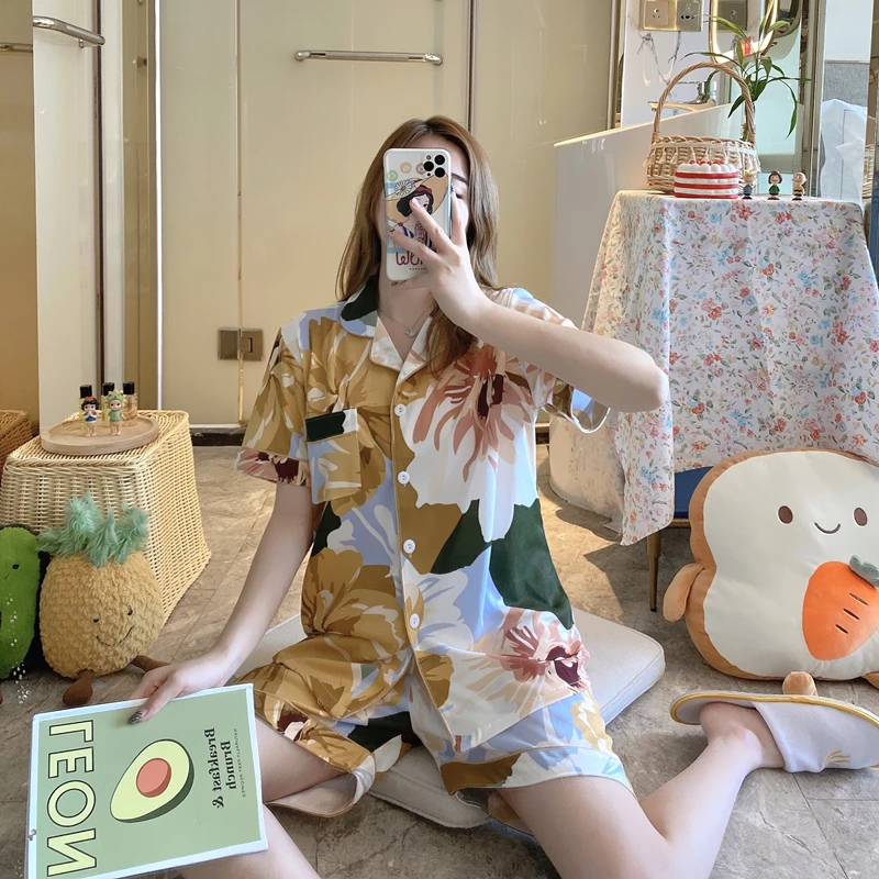 

Пижамный комплект Женский, короткий рукав, шорты, из хлопка