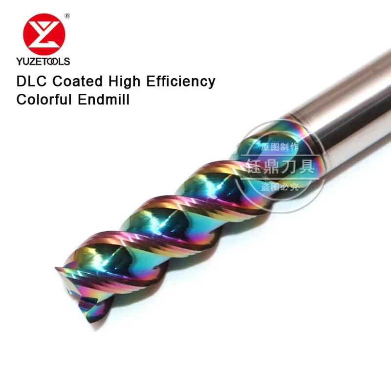 

HRC60 degree DLC coating colorful high gloss high efficiency aluminum milling cutter tungsten carbide steel 3F end mill