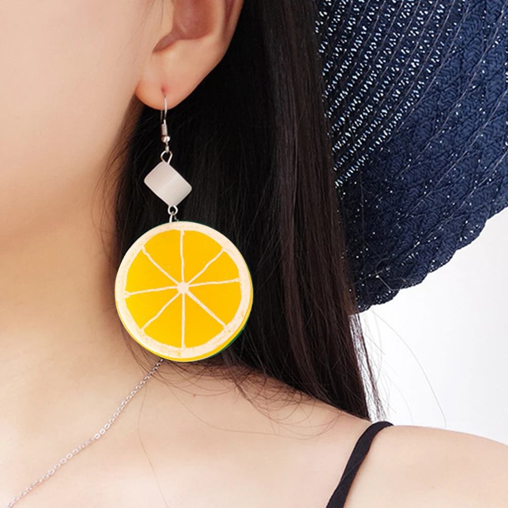Unew милые висячие серьги с лимонами и фруктами креативные круглые женские