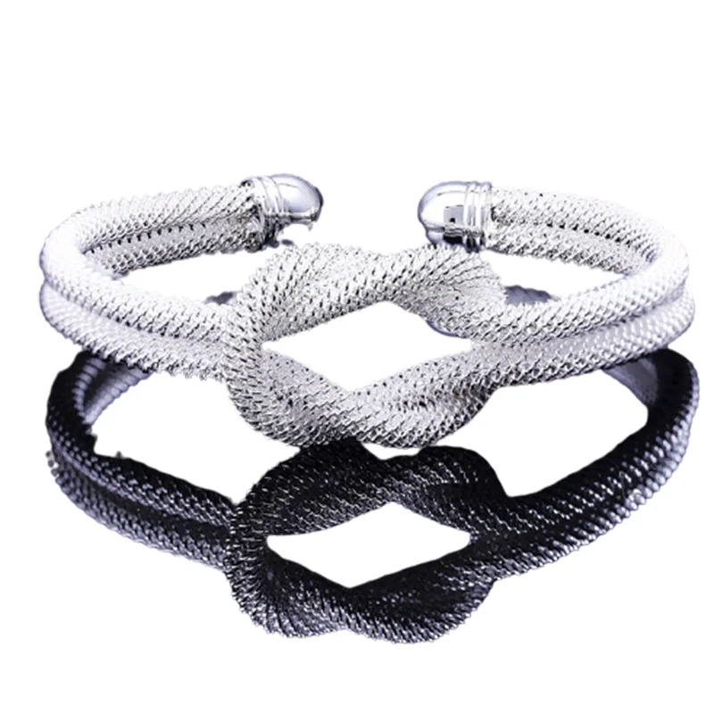 

Italian Copper Plated Silvery Mesh Braided Bracelet Open Bracelet Exquisite Jewelry Women's Fashion Valentine's Day Gift