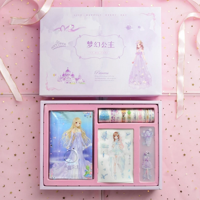 

Cute Cartoon Scrapbook Set Princess Notebook 112 Sheet Ruled Paper Decorative Xtickers Feather Pendant Gel Pen Birthday Gift