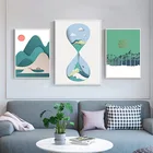 Творческая иллюстрация в японском стиле, декоративный холст с изображением гор, оленя, солнца, Листьев, настенный плакат для столовой, декор для гостиной