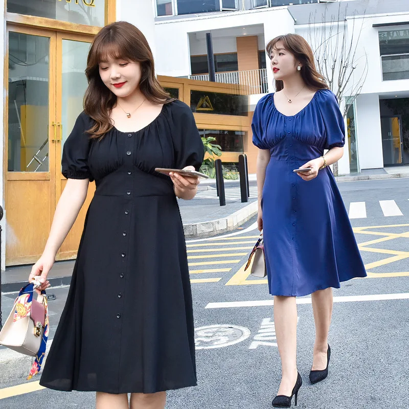 

Женское летнее платье с круглым вырезом и пуговицами, кружевное платье с рукавами-фонариками размера плюс, Повседневное платье длиной до ко...